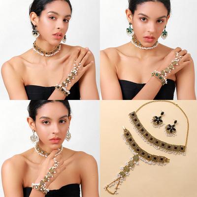 Vintage Flower Fringed Bracelet, Earrings, Necklace, Bohemian Folk Jewelry Three-Piece Women'S Set
