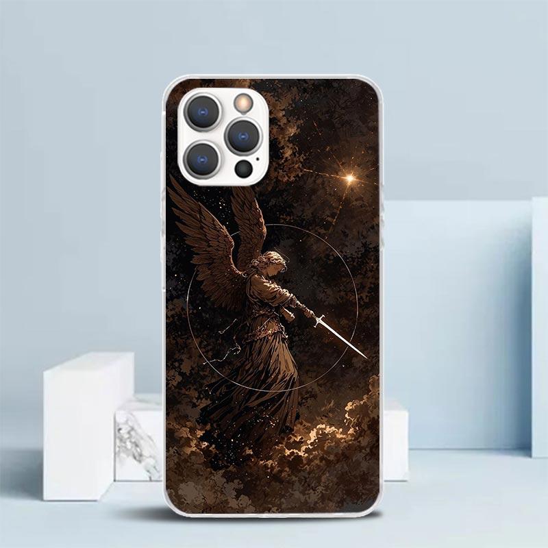 Erzengel Michael Soft Case für iPhone 16 17 Air 15 14 Pro Max 16E Handyhülle 13 Mini 12 11 7 SE 8 Druckmuster Passende Hüllen 16 1