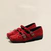 Women's Flat Bottom Single Shoes Retro Rivet Shallow Mouth Ballet Flats Mary Jane Shoes Butterfly Knot Casual Shoe Zapatos Mujer
