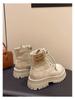 Women's Beige British-Style Retro Motorcycle Boots: Slimming, Thick Sole, Height-Enhancing, Perfect for Spring, Autumn, and Winter.