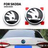 AHUQ1 80/90mm Car Front Rear Custom Emblem Stickers Accessory For Skoda Octavia Fabia Rapid Superb Yeti Enyaq Kodiaq Kamiq Karoq Scala