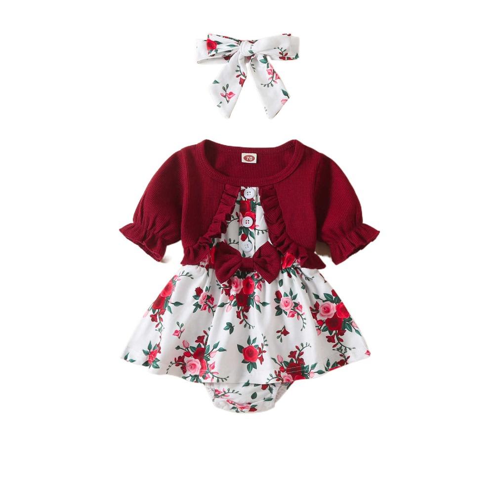 Flower Summer Baby Bodysuit Cotton False 2Piece Jumpsuit Dress Toddle Princess Dress  Birthday Gift