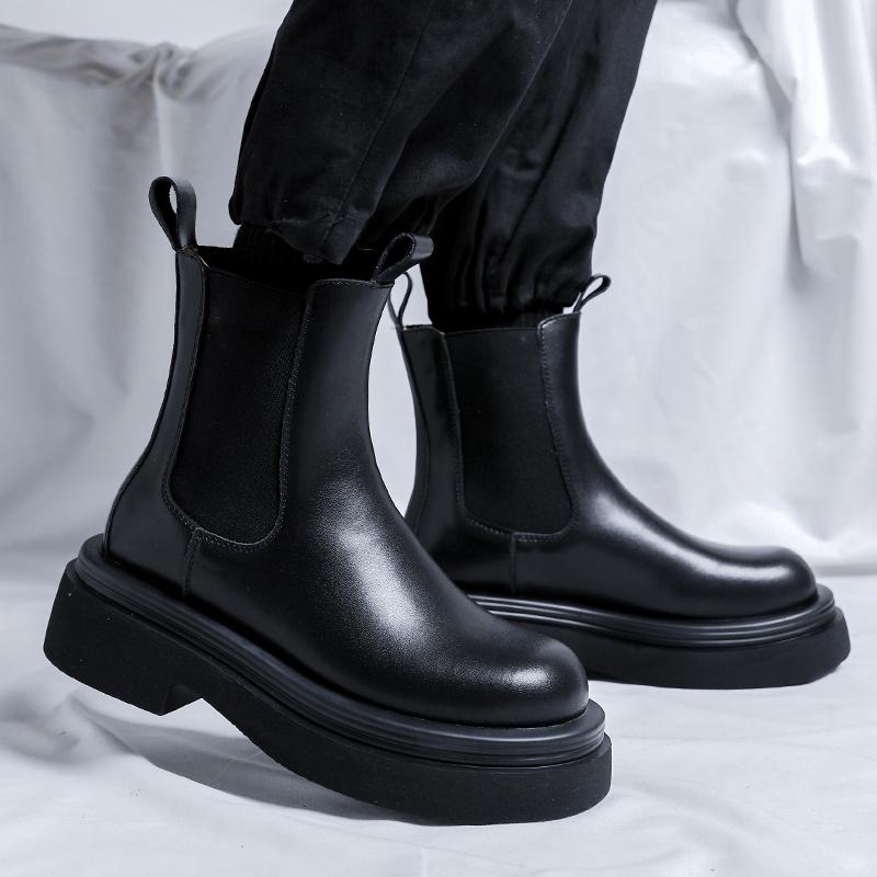 2024 neue Frühling Herbst Grün Schwarz stiefel männer Japan Koreanische Mode Stiefel Britischen Plüsch High Top Glänzend herren schuhe