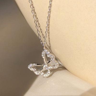  Silver Color Hollow Butterfly Necklace For Women Zircon Clavicle Chain