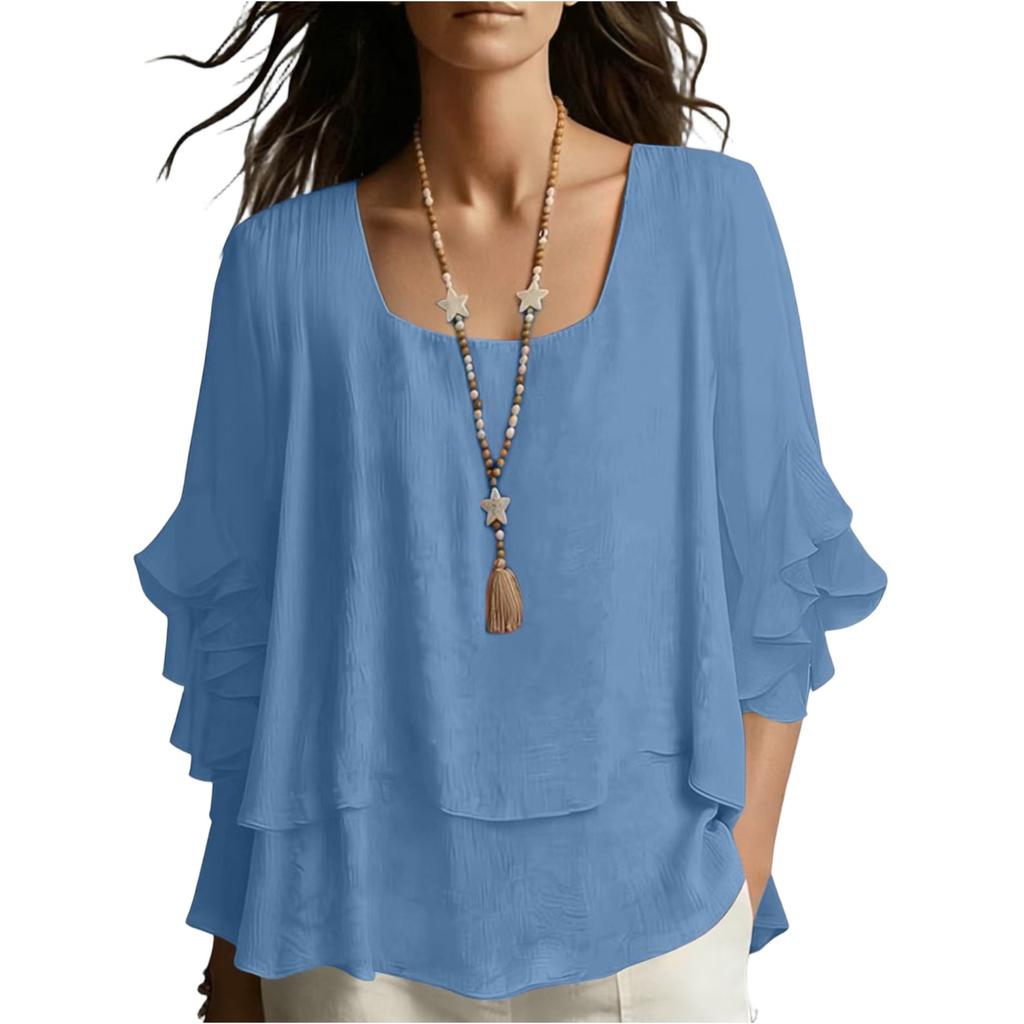 Camicetta a strati con maniche a balze da donna Design elegante con scollo quadrato Top primaverili da donna Camicie estive da donna Top estivi da donna Eleganti e casual