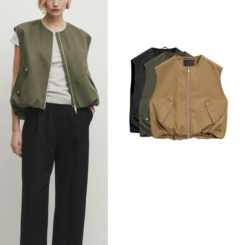 Spring New Women's Clothing Versatile round Neck Snap Button Design Loose Suit Vest 6745807 6737821