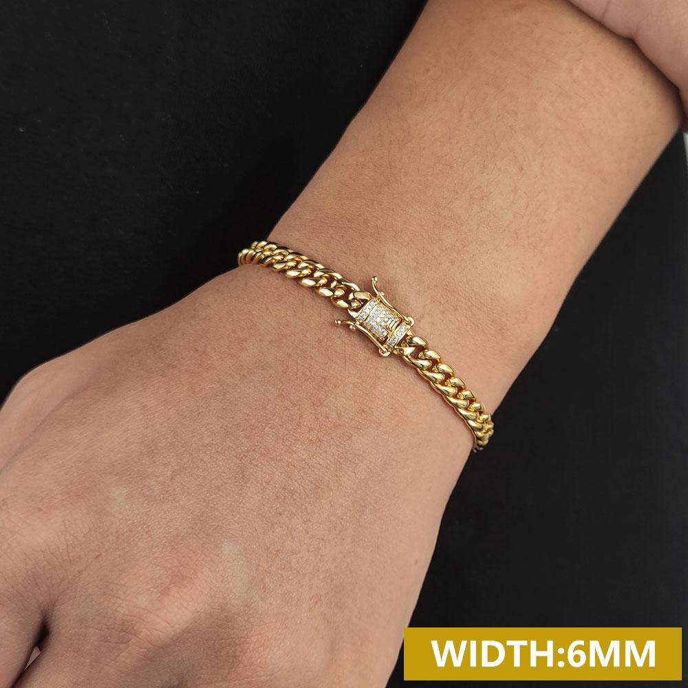 6/8/10/12/14/16MM Hip Hop Rock Zircon Clasp Cuban Bracelets for Men Stainless Steel Jewelry