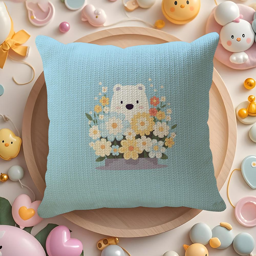 Cute Cartoon White Bear Outfit Pillow Case Pattern Printed Pillowcase for Living Room Sofa Cushion Cover & Bedroom Decor