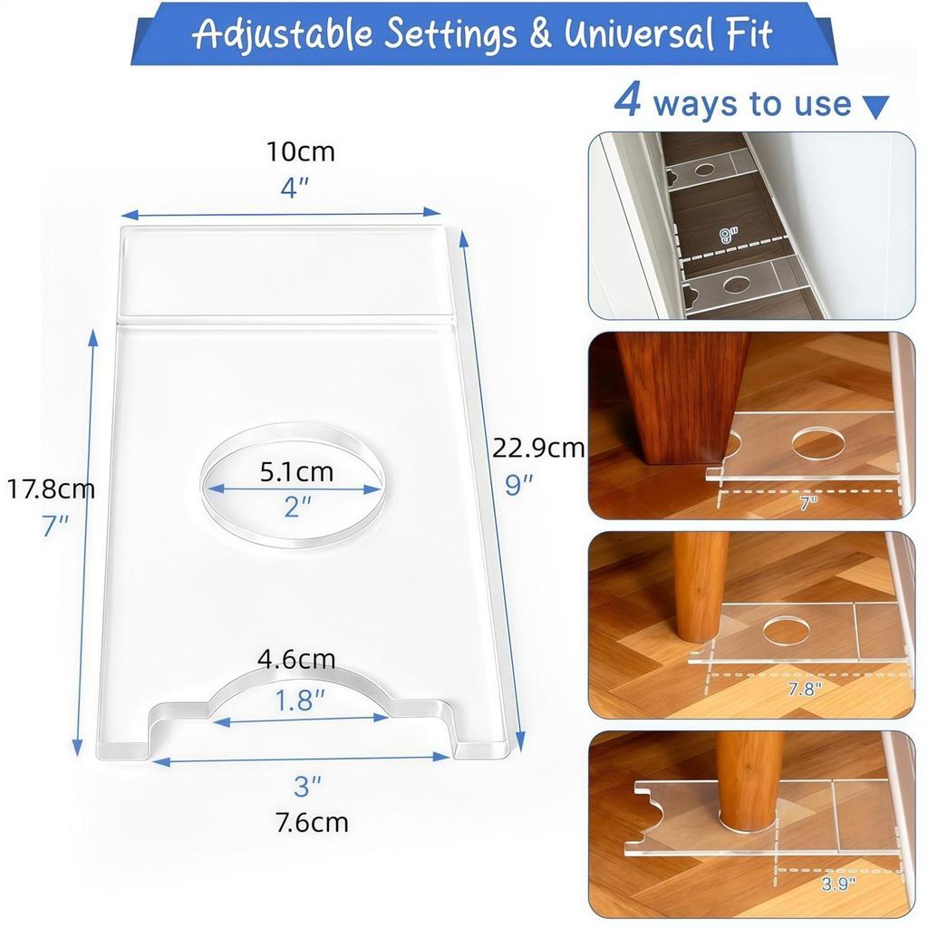 2 Stück Transparentes Acryl Anti-Rutsch-Pad Verstellbares Kopfteil Wandprotektor 9-Zoll Möbelwandabstandshalter Unter Couch Blocker