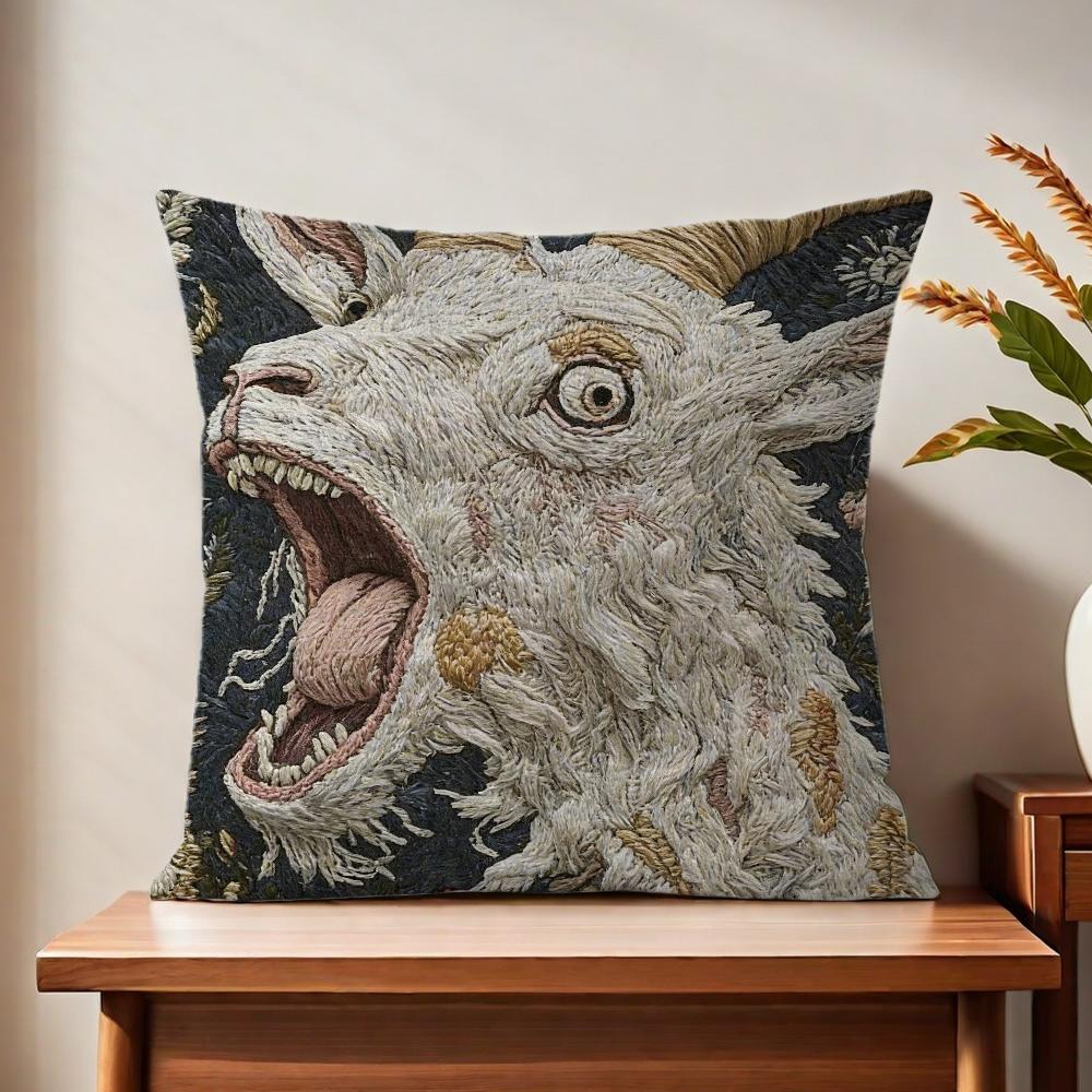 Spooky Goat Face 2D cute cushion cover For Pillow Printing Sofa Decoration Home Car Room Coffee Shop Office Nordic Simplicity