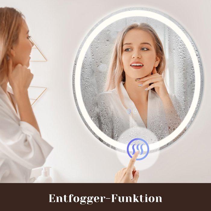 Miroir de salle de bain - NETTLIFE - Rond 50 cm - LED dimmable 3000K-6500K - Interrupteur tactile - Anti-buée IP44
