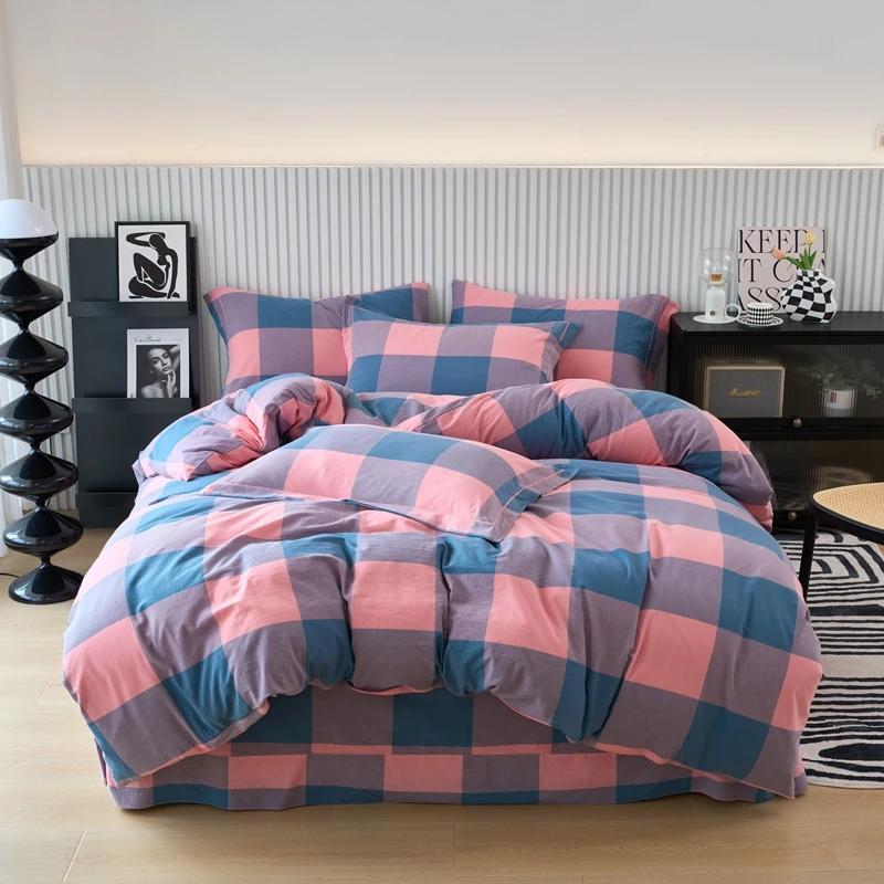 New Cotton Quilt Cover Plaid Yarn-dyed Washed Single Douvet Bed 160x210 220x240 Skin Friendly Comfortable Large Size Bedding