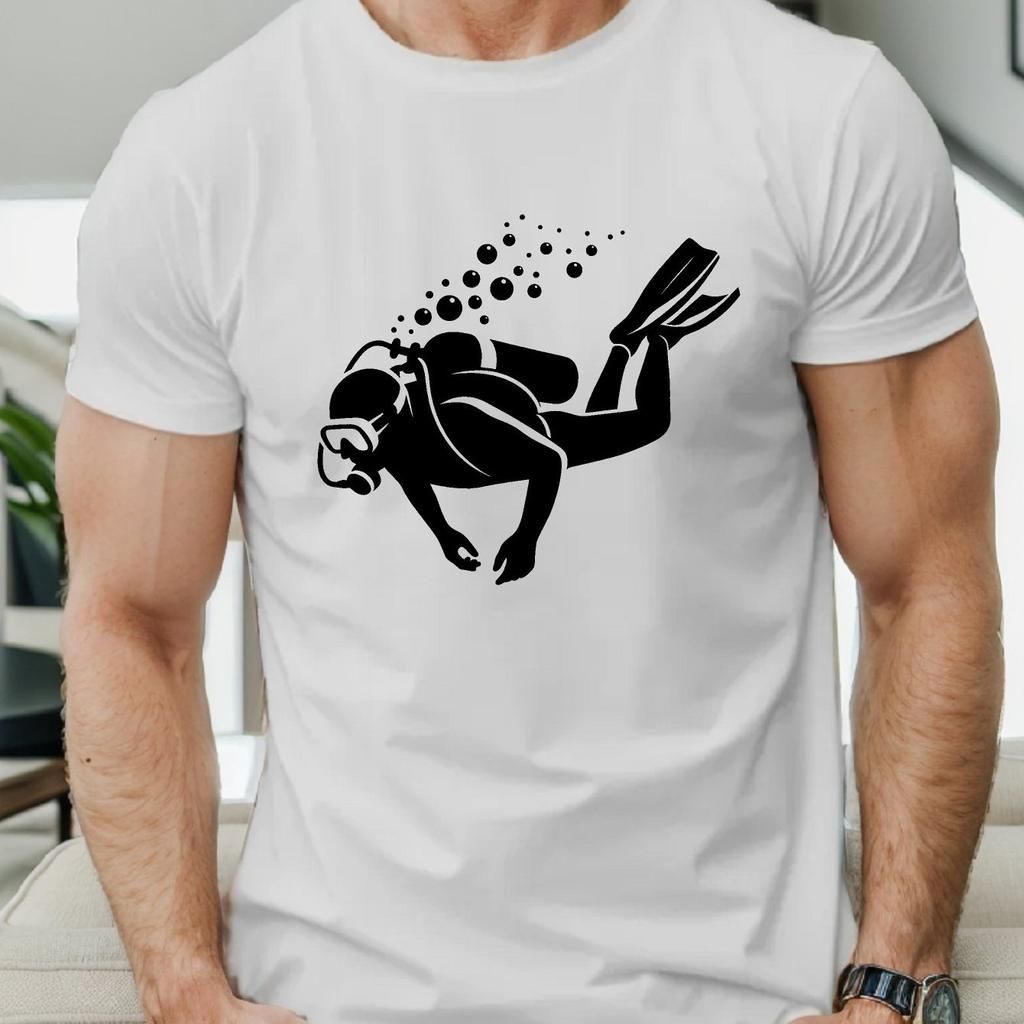 Scuba Diver Graphic Tee Men Breathable Cotton Short Sleeve TShirt Casual Summer Crew Neck