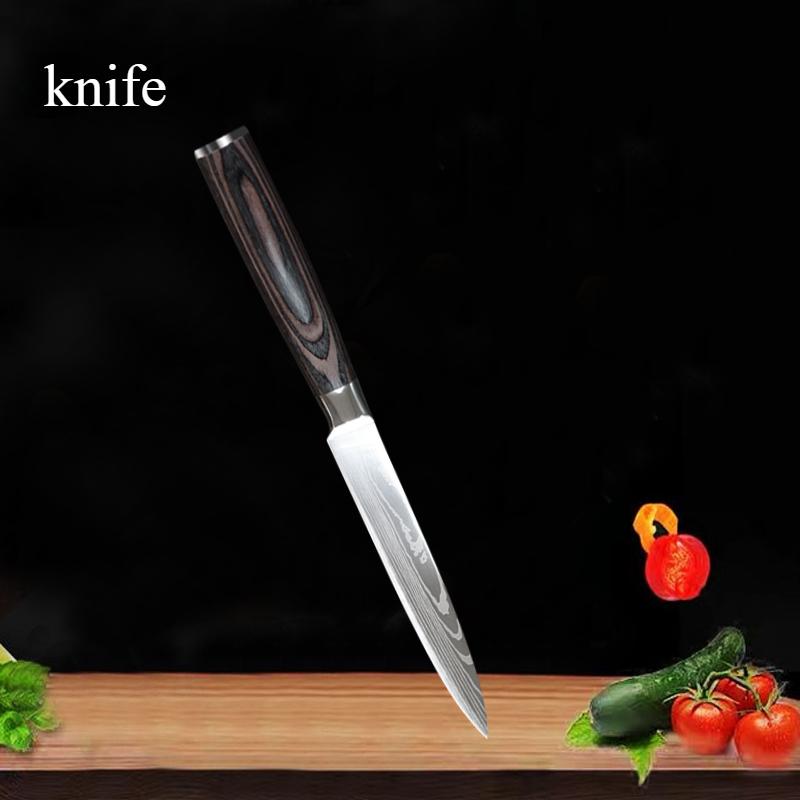 

Кухонный нож 5-дюймовый с цветной деревянной ручкой и узором из дамасской стали, нож шеф-повара, высококачественный нож для чистки овощей, бытовой нож without cover