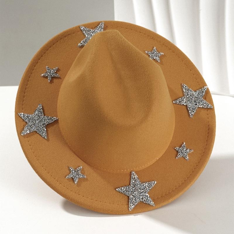 Sparkling Rhinestones Star Western Hat For Women Oversized Comfortable Hat Headpiece All Weather Stylish Headwear