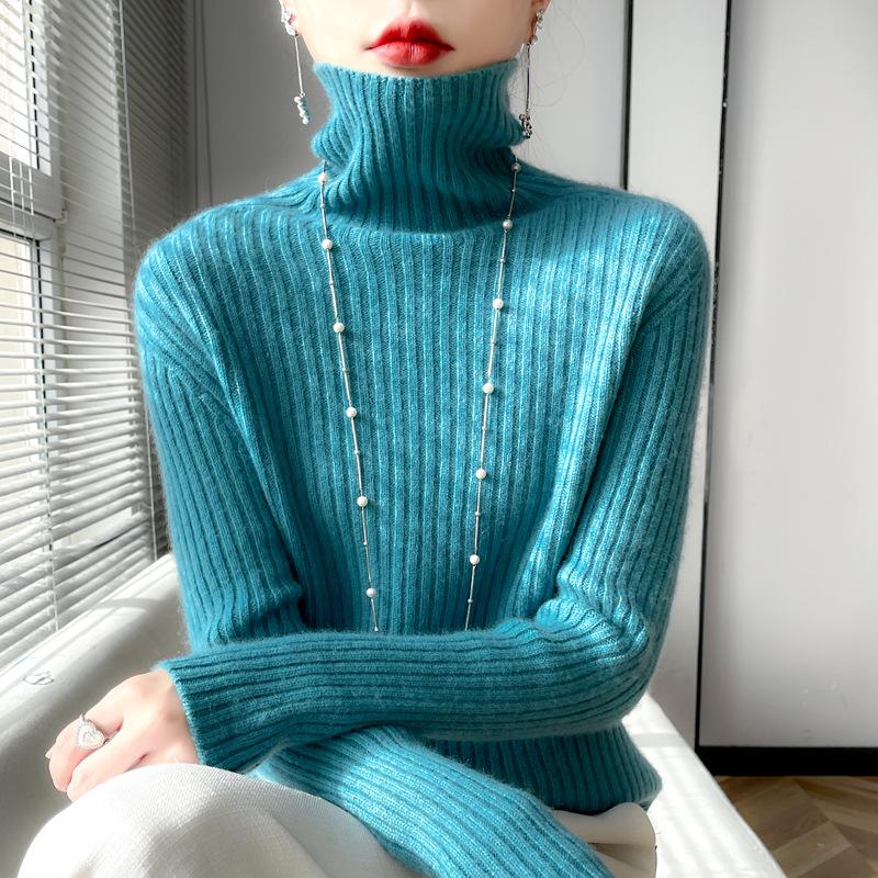 Damen Strickpullover mit hohem Kragen: Lässiger, schlank geschnittener Pullover für Herbst und Winter