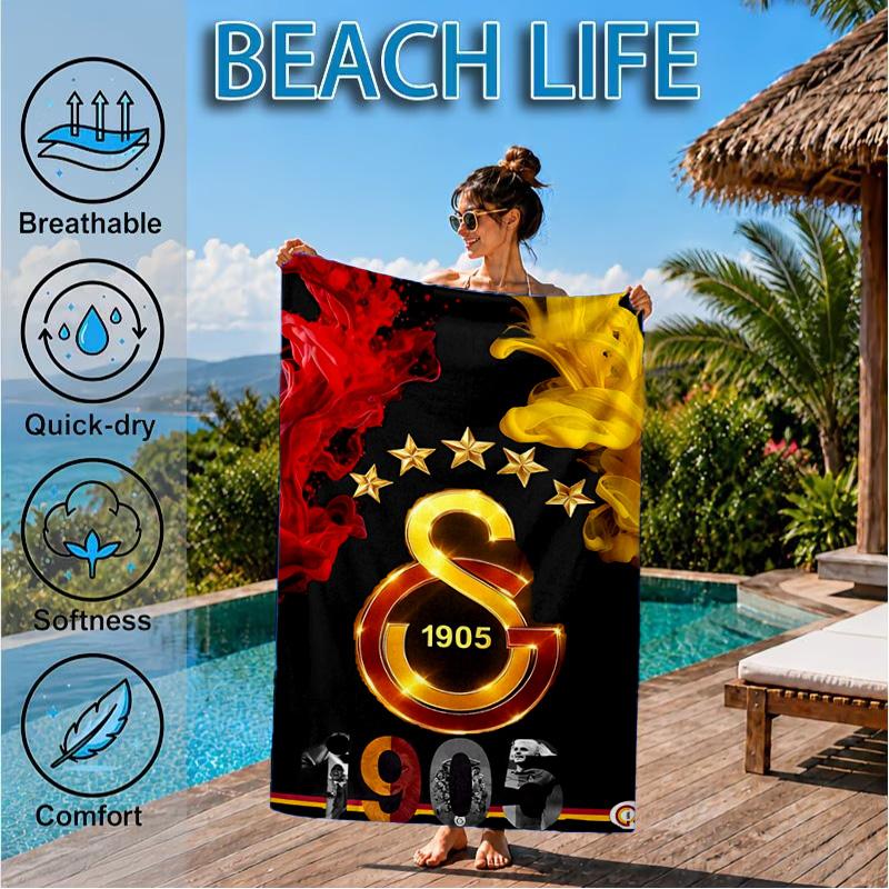 Galatasaray Football Club Crest Beach Towel, Quick-drying, Easy to Care for, Suitable for Both Fitness and Beach Vacations,Sports Essential