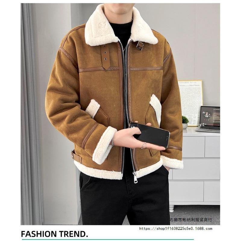 2025 Fall/Winter Fashion Versatile Fleece Thickened Fake Two Couple Embroidered Jackets Cargo Tops New Lapel Trendy Padded Clothes