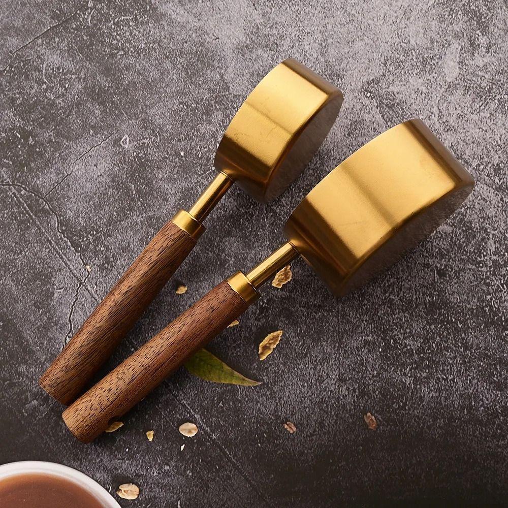 4Pcs Stainless Steel Coffee Measuring Spoon Wooden Handle Baking Tool  Ice Cream Sugar Salt Spice