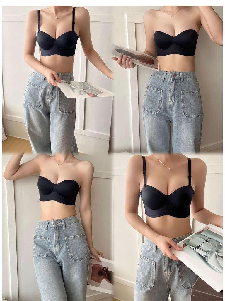 Seamless Round-Cup Strapless Bra for Small Busts with Gathering Palm Cup