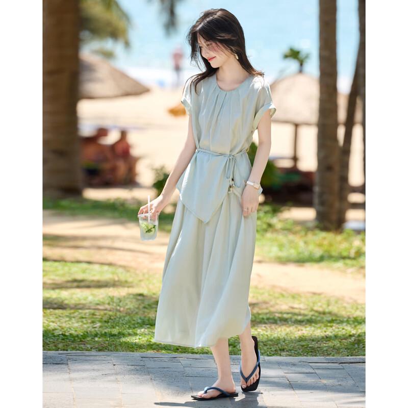 French Chic Tie-Waist Top and Skirt Set