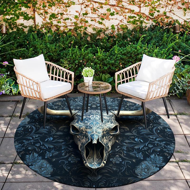 Cow Skull pattern round rug,Carpet Rug for Living Room Bedroom Sofa Playroom Decor,Non-slip Floor Mat,Holiday Gifts and Birthday Gifts