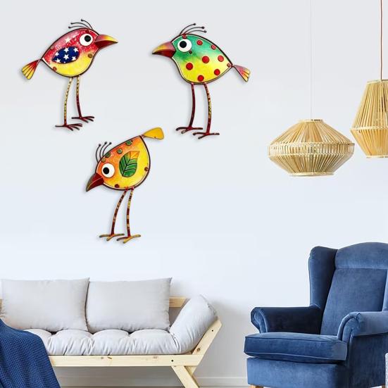3Pcs Wooden Birds Wall Art Decor Colorful Bird Wall Hangings Funny Bird Wall