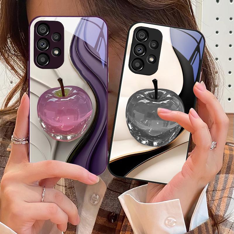 Transparent colored apple For Samsung Galaxy S10 4G S20 11E 30 S21 22 S24 Fe Pro S23 S25 Ultra 5G S9 Tempered Glass Phone Case