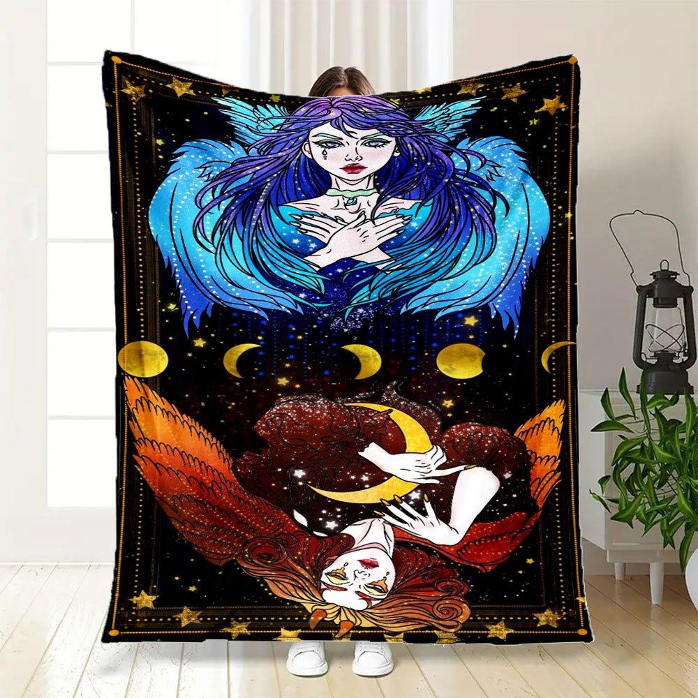 "Enchanted Celestial Wings Fantasy Art Print"Blanket Flannel Throw Blanket for Sofa, Bed, Travel, Camping, Office, Couch, Chair, And Bed Gif