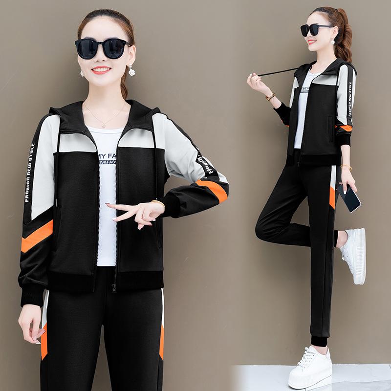 

Женский спортивный костюм осень-весна, толстовка с капюшоном, комплект из двух предметов, одежда в корейском стиле XXXL чёрный