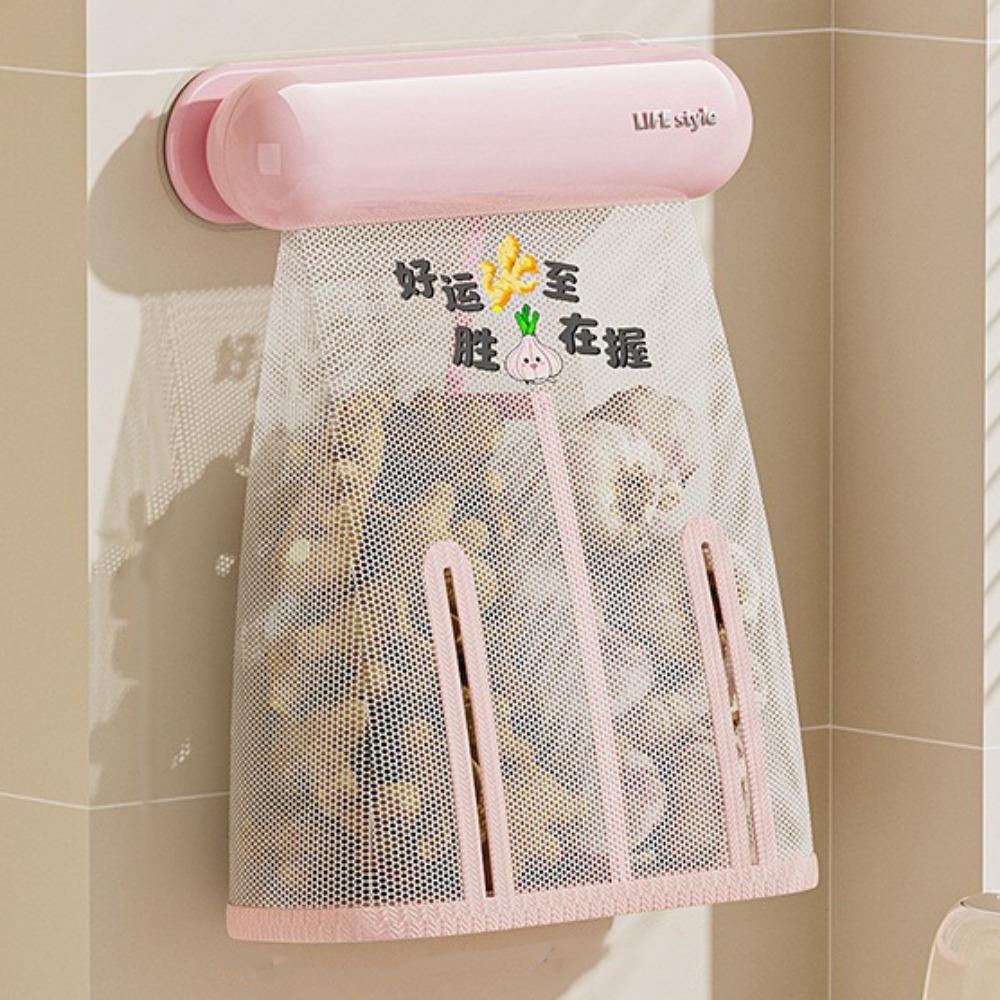 No-Drill Mesh Storage Bag Space Saving Kitchen Storage Organizer  Toys Storage розовый