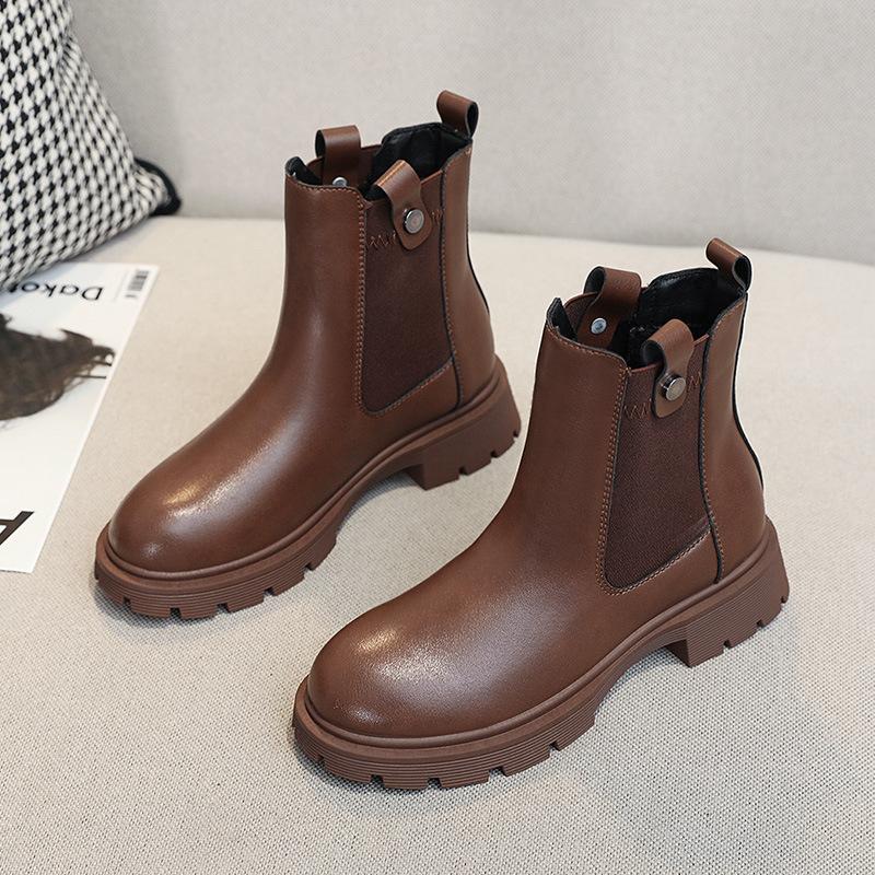 

Новые женские ботинки челси на меху, черные кожаные ботильоны, женские осень-зима 2024, модные женские ботинки на платформе, Zapatos De Mujer 39 темно-коричневого