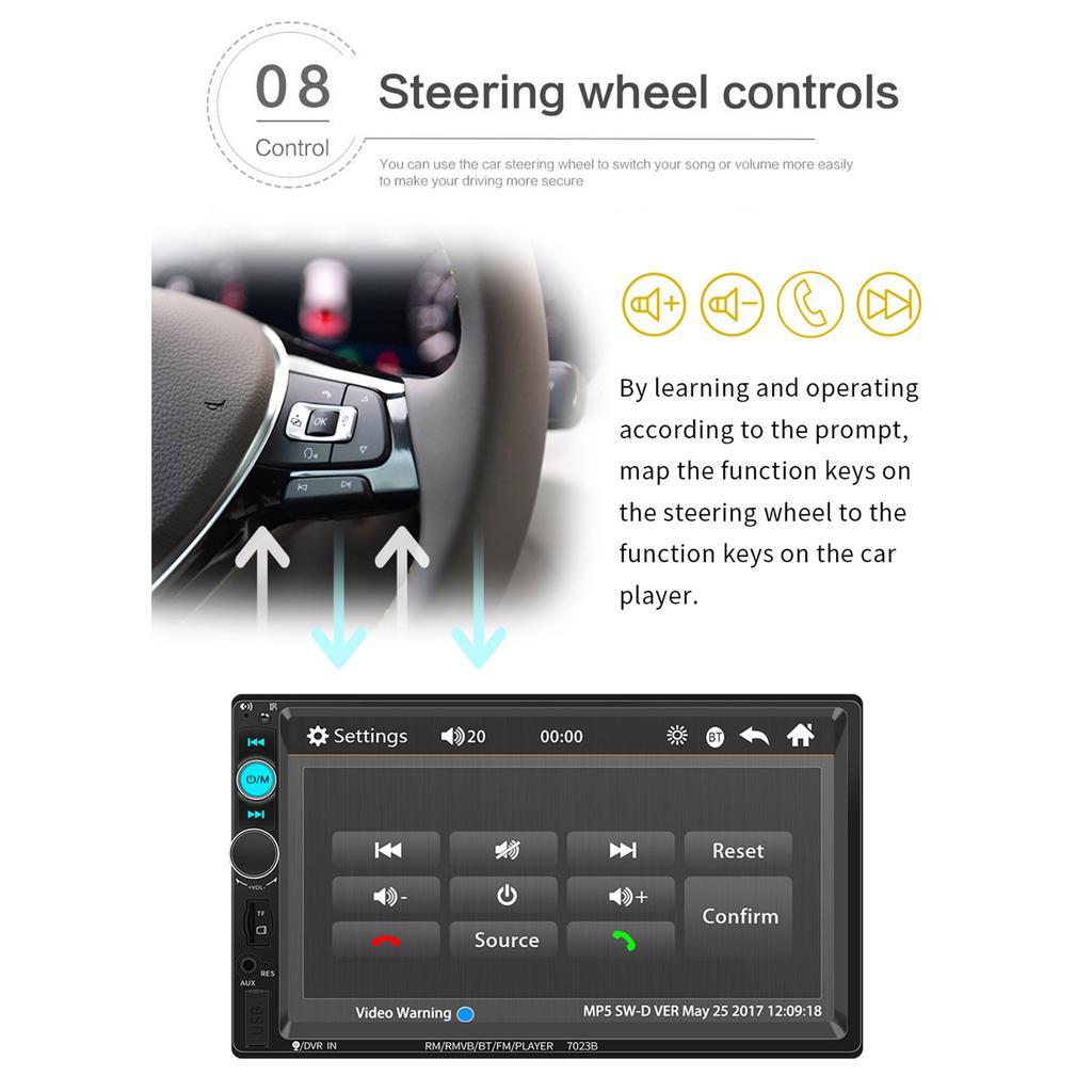 Stereo de mașină compatibil cu iOS CarPlay/Android Auto 7 inch Double Din cu ecran tactil Comandă pe volan FM Rad