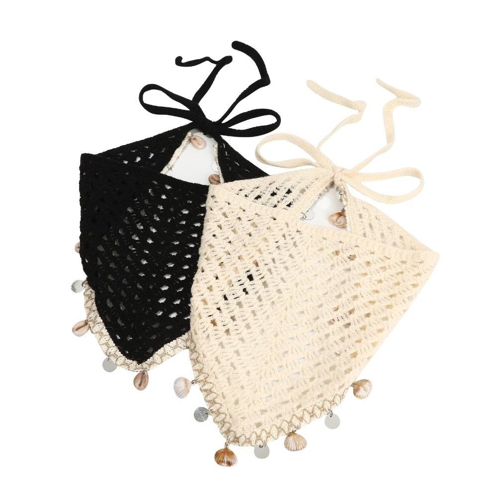 Forest Style Crochet Head Wrap Seashell Tassel Hollow Out Headscarf Vacation Wear