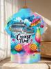 New Men'S Casual Short-Sleeve Shirt, Perfect for Cruise Moments, Vibrant Drinks Accompany Your Journey, Suitable for Holiday Gatherings And Commuting,
