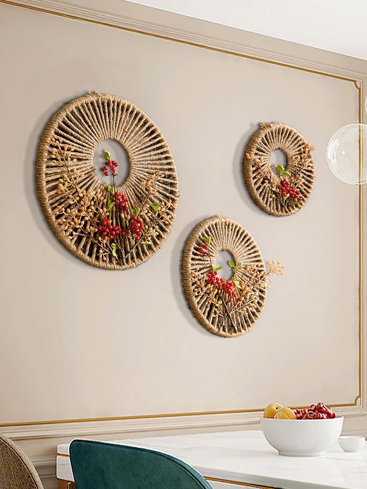 Rattan Woven Round Wall Decor for Living Room Background Wall Macrame Hanging