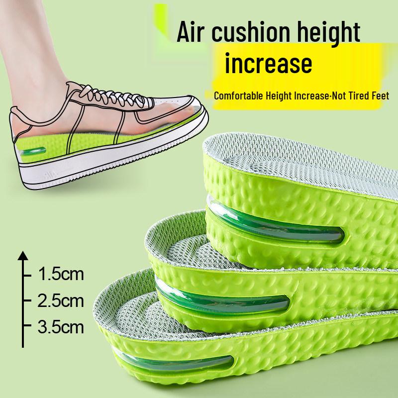 Anti-Odor Air Cushion Height Increasing Insoles for Men & Women – Thick, Non-Collapsing, Invisible Elevation Pads