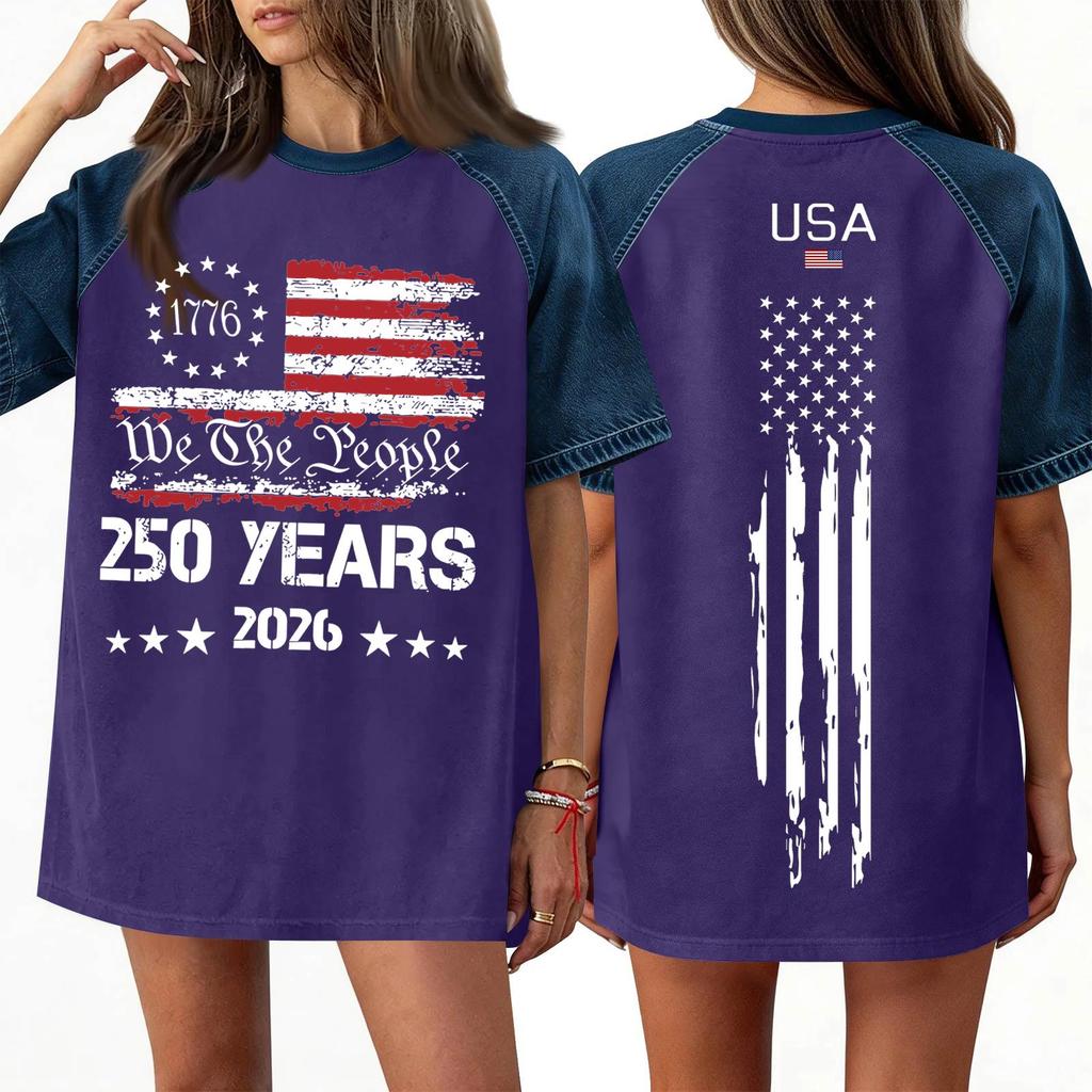 Women's Denim Patchwork Top, Casual Short-sleeved Comfortable T-shirt, Fashionable For Spring And Summer.