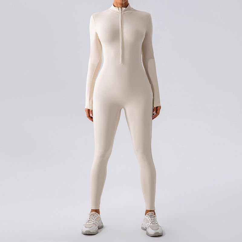Export Zipper Nude Feel Long Sleeves Yoga Jumpsuit Women's Sports Running Workout Training Dance One-Piece Jumpsuit