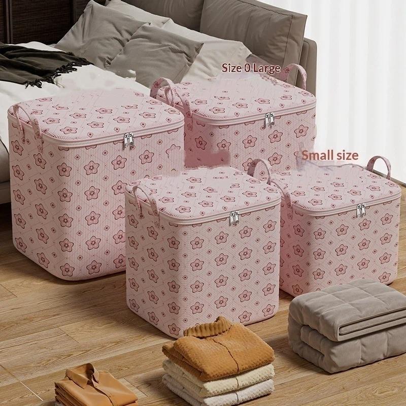Portable With Handle Clothes Storage Bins Foldable Large Capacity Wardrobe Sorting Storage Bucket Dust-Proof Cherry Blossom
