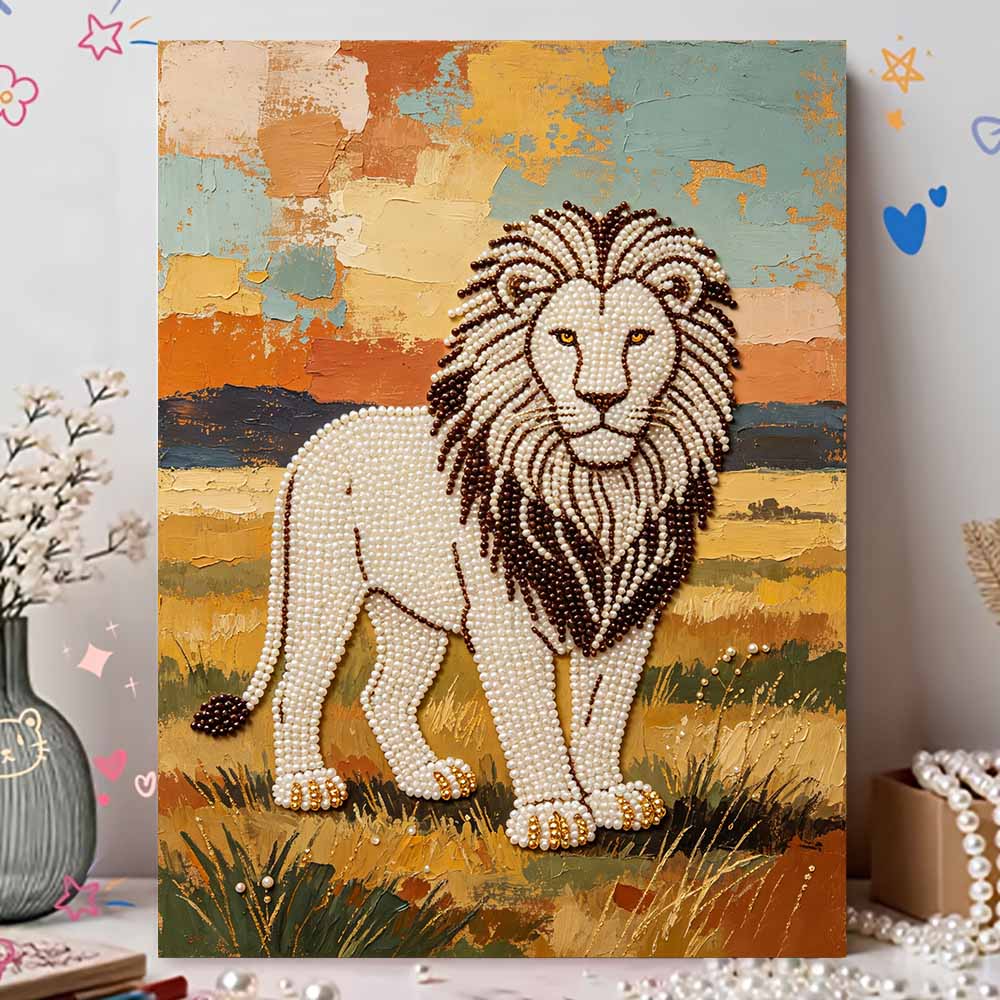 DIY Perlenkunst Malerei Majestätischer Löwe Handgemachtes Handwerk Moderne Wanddekoration Freizeit Entspannungsaktivität Nettes Geschenk für Anfänger Kunstschaffende Zuhause