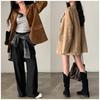 Vintage Korean Style Autumn Blazer Women Loose Fit Long Sleeve Coat with Double Pockets Elegant Office Wear