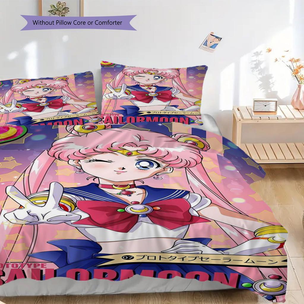 Cute cartoon theme Sailor Moon Tsukino Usagi cartoon comfortable home duvet cover and pillowcase (1 * duvet cover+2 * pillowcase, without core)A8