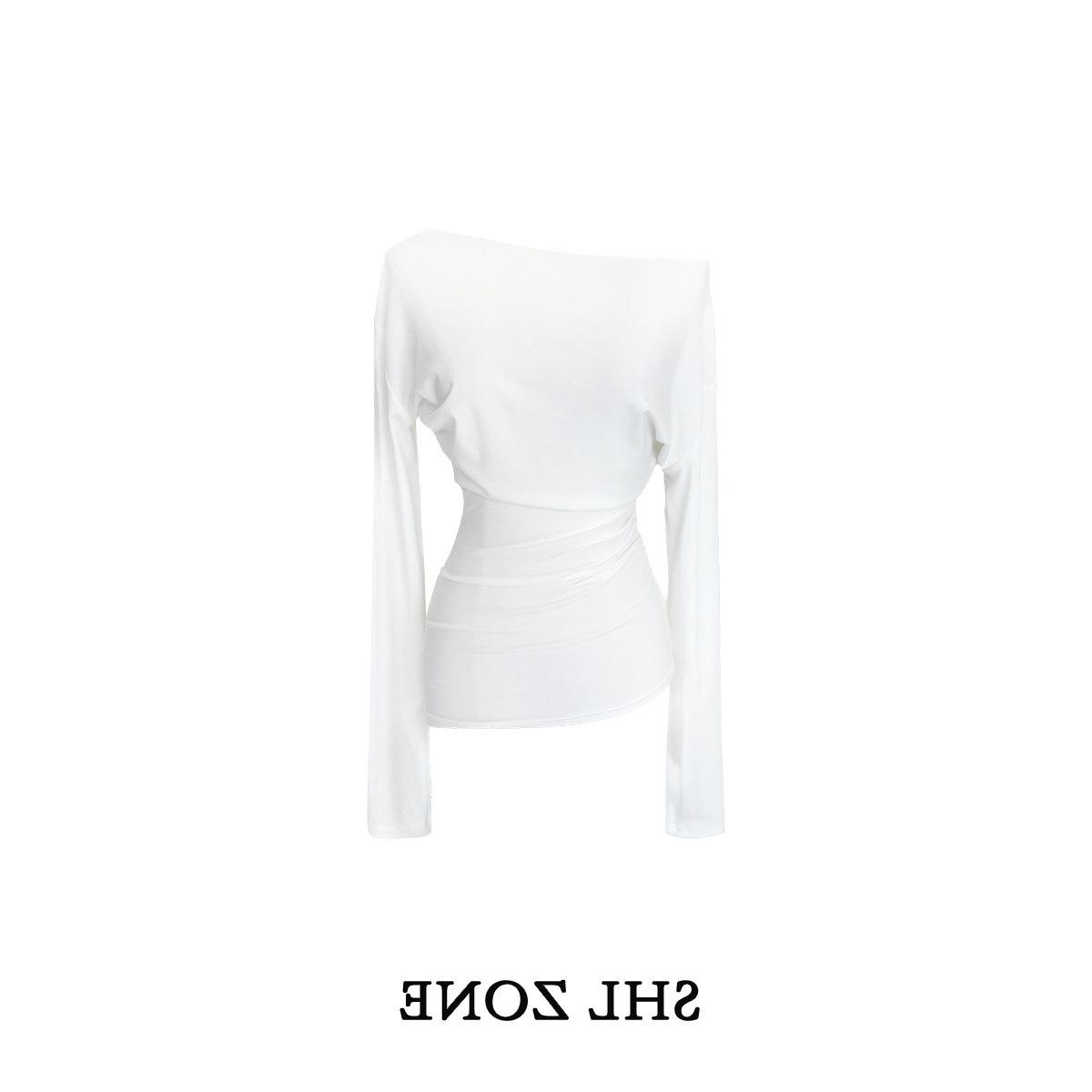 Shuhulei One-Shoulder Waist-Cinched Tencel Knit Slim-Fit Women s Long-Sleeve T-shirt M 50-55kg