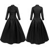 2025 Women's Medieval Stand-up Collar Evening Dress - Black Long Sleeve, Spring/Autumn Trend