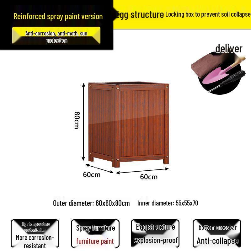 Carbonized Wood Flower Trough: Outdoor Anti-Corrosion Garden Planter Box for Balconies and Roads