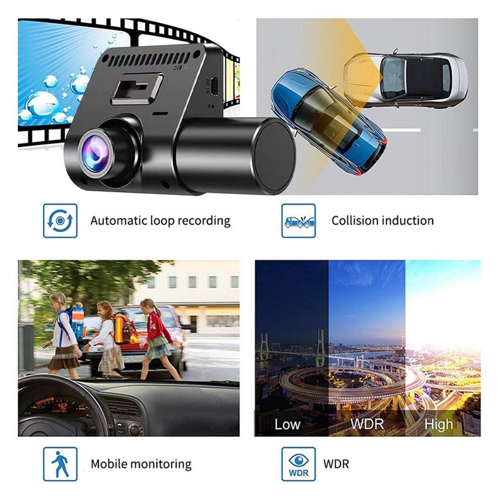 2/3 Channel Car DVR Three-Lens Inside Vehicle Camera Recorder Video HD1080P Dashcam Loop Recording Car Charge
