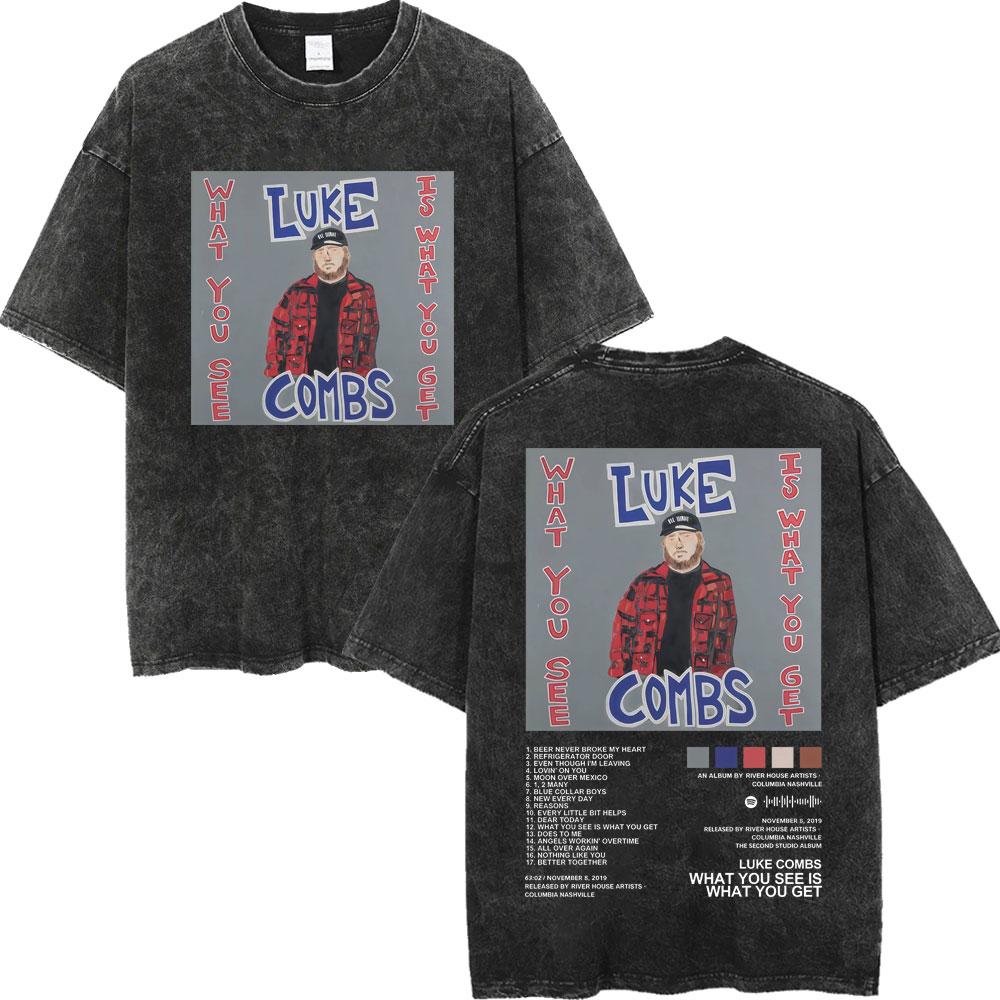 Vintage Washed Luke Combs Tour  Print Tshirt Men Women Summer Casual Fashion Tshirts High Quality Cotton Oversized T Shirt
