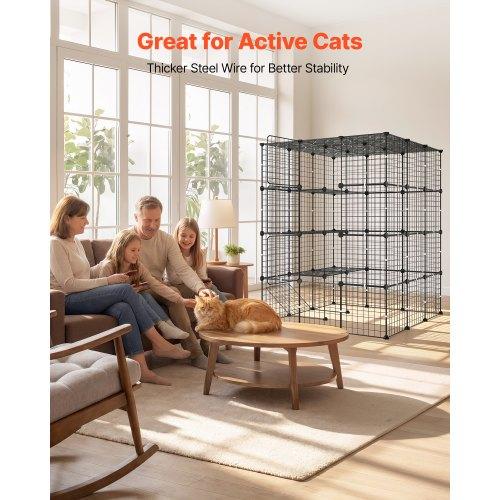 VEVOR Cat Cage 4-Tier 104.1x104.1x139.7 cm DIY Cat Playpen Indoor Enclosure, Detachable Metal Wire Kennel Crate with 4 Doors