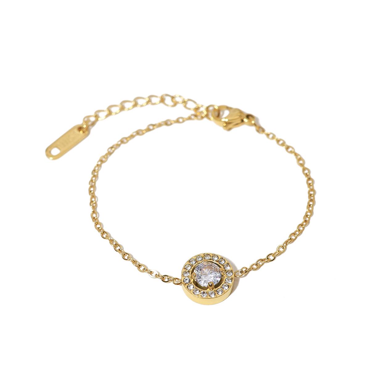 18K Gold-Plated Titanium Bracelet with Diamond Inlaid Beads - Elegant, Durable, and Versatile for Daily Wear 18K